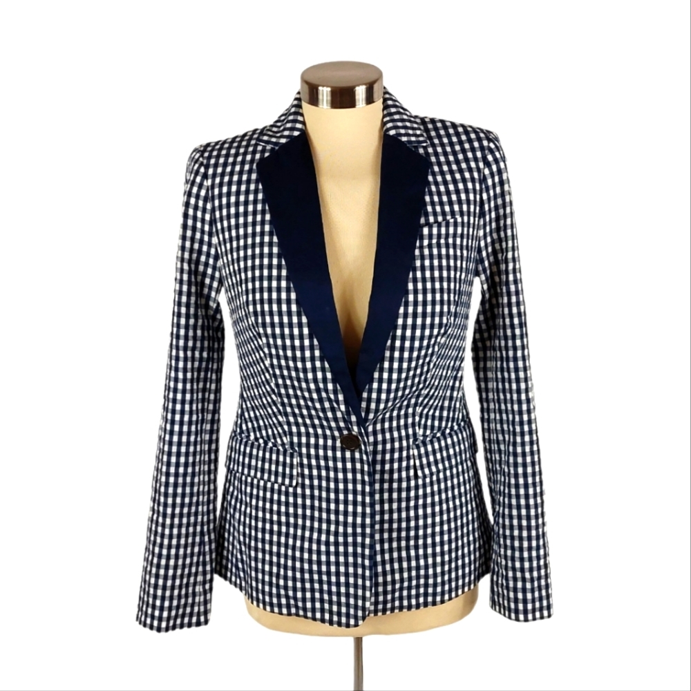 J. Crew Puckered Gingham Blue & White Clueless Preppy Blazer